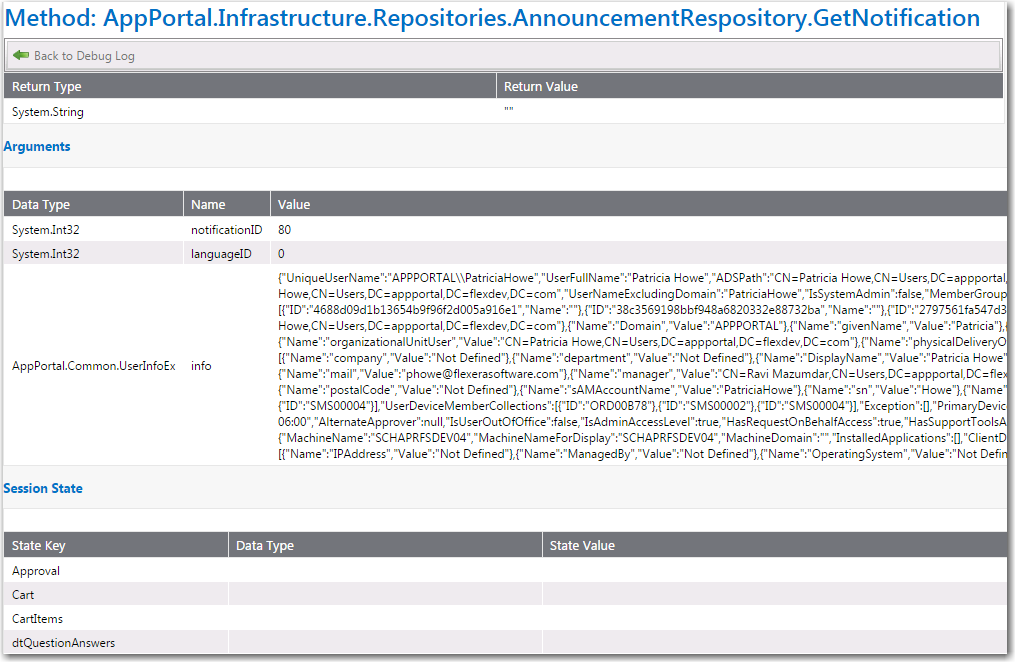 Log File Details of a Method