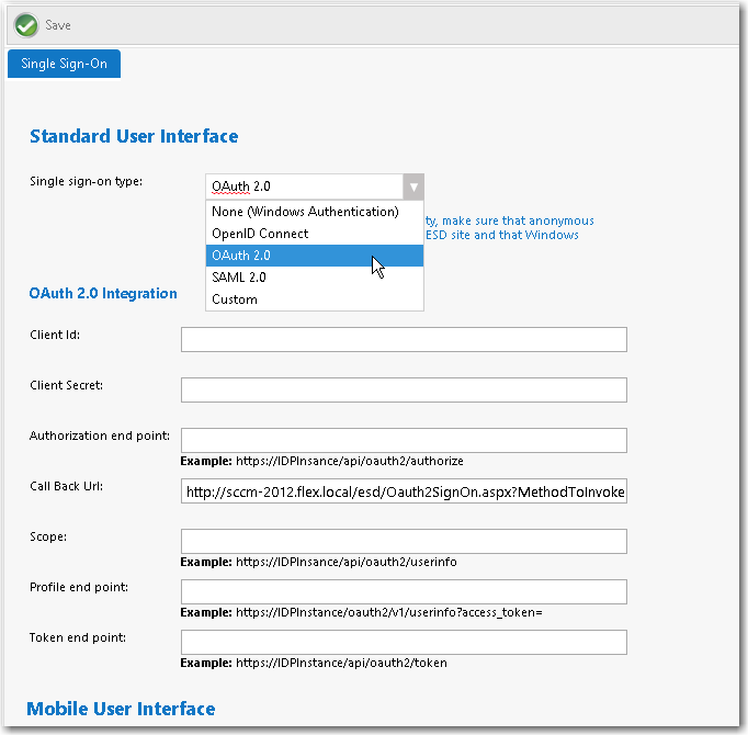 Site Management &gt; Settings &gt; Single Sign-On View